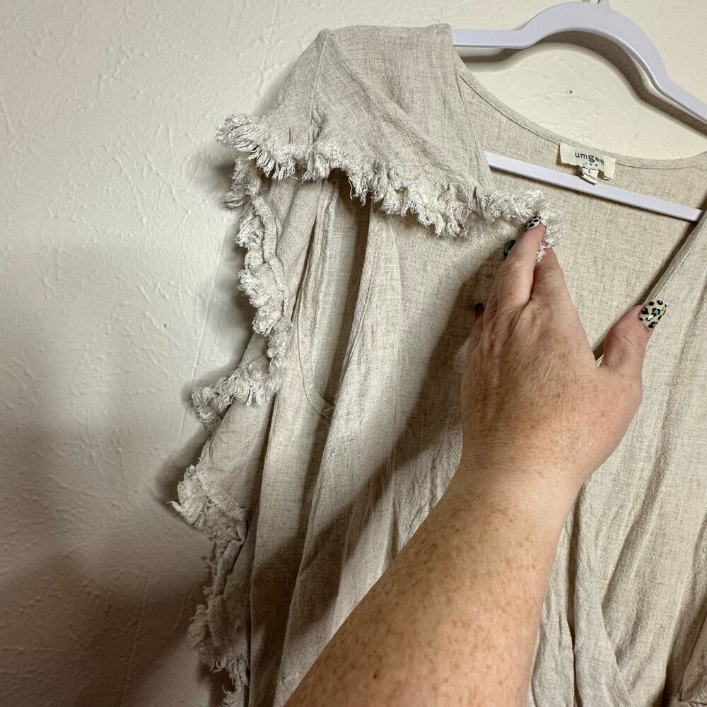 UmGee Cream Linen Blend Fringe flutter sleeve Elastic Waist Romper Woman's Large - Picture 6 of 9